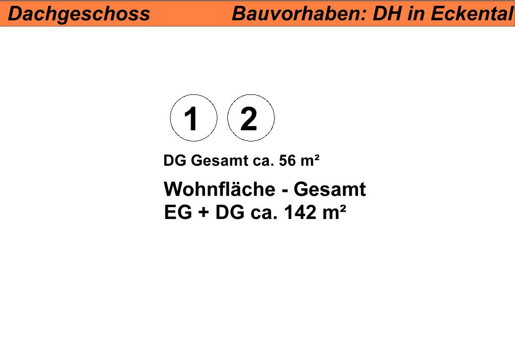 Dachgeschosspläne mit Flächenangaben und Beschriftungen in Orange und Schwarz, schlichtes Layout.